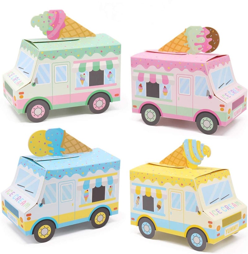 Bessmoso Ice Cream Party Favor Boxes Ice Cream Truck Shape Treat Boxes for Summer Goodie Candy Boxes Sprinkles Themed Baby Shower Kids Birthday Party Centerpieces Table Decor Supplies Set of 12 - Image 1